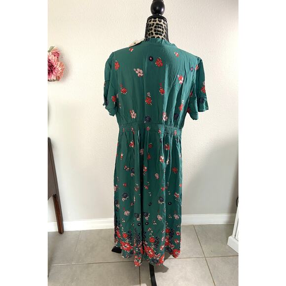 BloomChic NWT Floral Maxi Dress Plus 14-16 Green Red Boho Flutter Sleeve Spring - Picture 3 of 4
